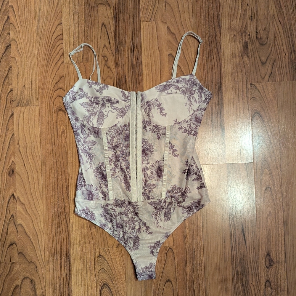 NWOT Intimately Free People Night Rhythm Bodysuit in Ivory Combo, Size M - Picture 4 of 9